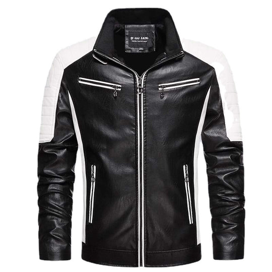Herren Kunstleder-Bikerjacke im Retro-Racer-Stil mit gesteppter Schulterpanele und Kontrastbesatz Nord Taschen
