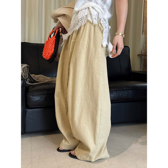Damen Weite High‑Waist Leinen‑Optik Culotte‑Hose mit Tunnelzug und fließender Silhouette Nord Taschen