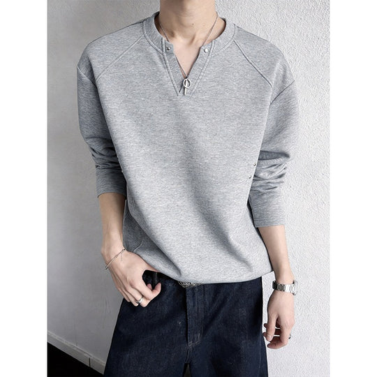Herren Oversize-Sweatshirt mit V‑Schlitz, Raglanärmeln und Nieten-Details Nord Taschen