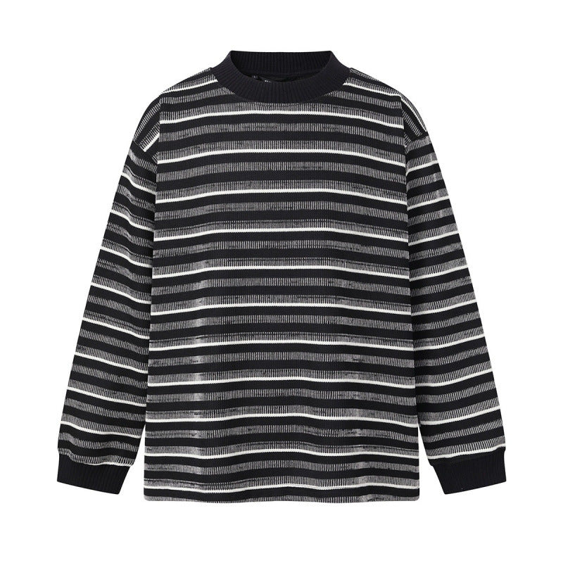 Unisex Locker geschnittener Strukturstrick-Pullover mit Rundhals und maritimen Streifen Nord Taschen