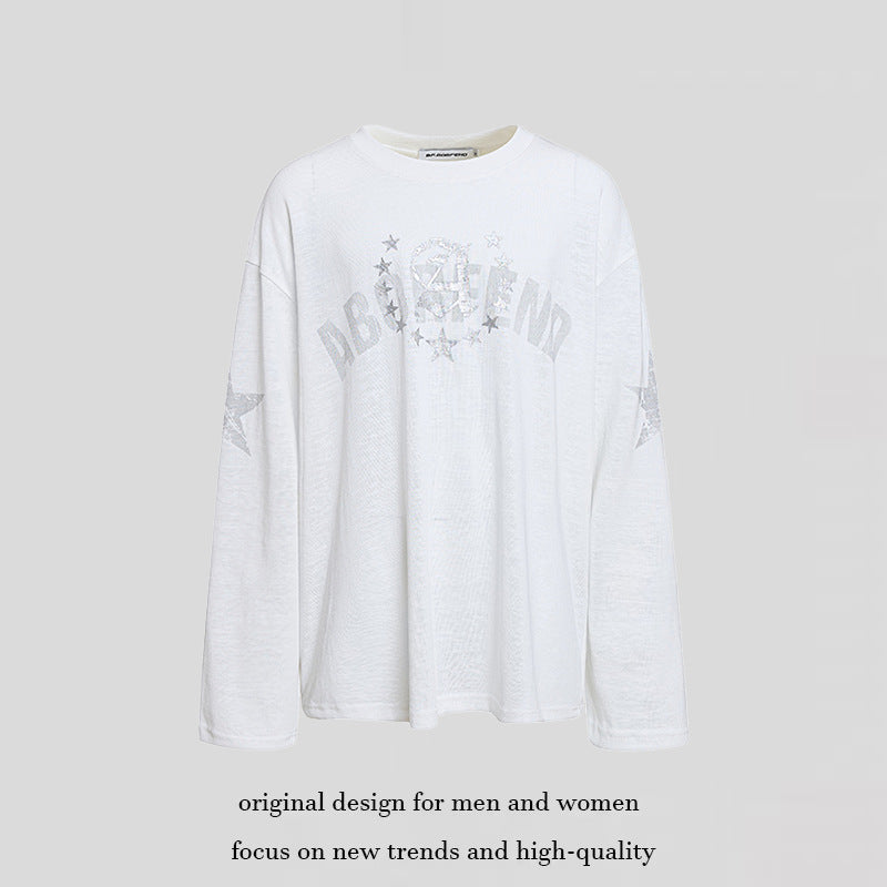 Damen Oversize-Longsleeve aus Baumwolljersey mit Glitter-Sternenprint und Rundhalsausschnitt Nord Taschen