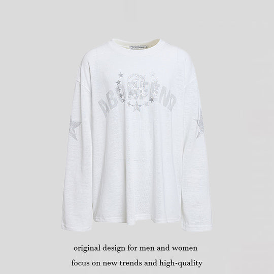 Damen Oversize-Longsleeve aus Baumwolljersey mit Glitter-Sternenprint und Rundhalsausschnitt Nord Taschen