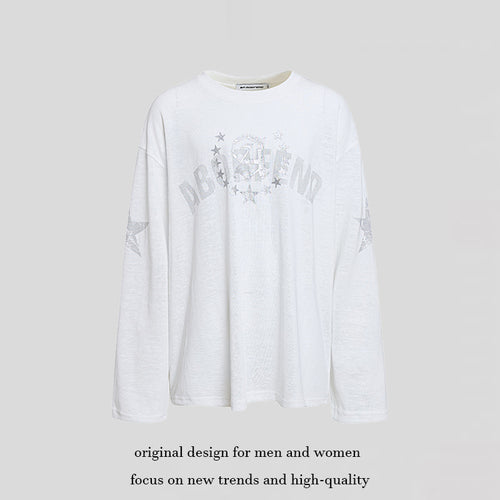 Damen Oversize-Longsleeve aus Baumwolljersey mit Glitter-Sternenprint und Rundhalsausschnitt Nord Taschen