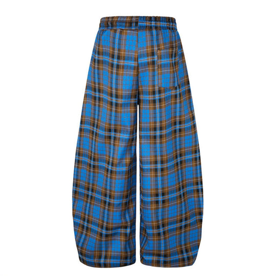 Damen Extraweite Karierte Palazzo-Loungehose mit elastischem Komfortbund, Tunnelzug und verstellbarem Saumkordel Nord Taschen