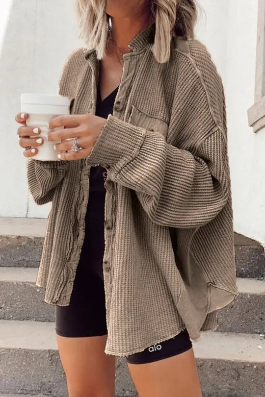 Damen Lässiges Overshirt mit Struktur und Druckknopfverschluss