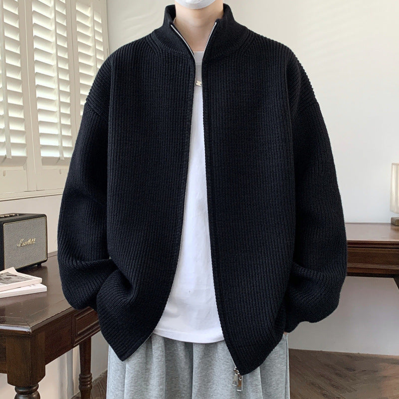 Herren Oversized Strick‑Zipjacke mit hohem Stehkragen und feiner Rippstruktur Nord Taschen