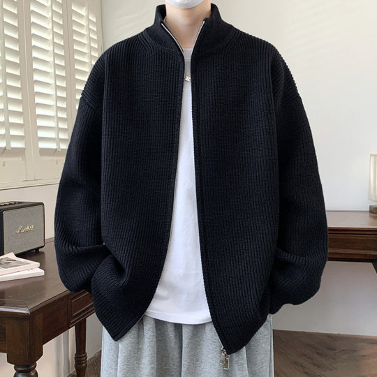 Herren Oversized Strick‑Zipjacke mit hohem Stehkragen und feiner Rippstruktur Nord Taschen