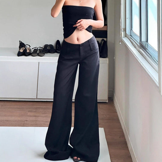 Damen Weite Flared-Hose mit hohem Bund und seitlichen Taschen
