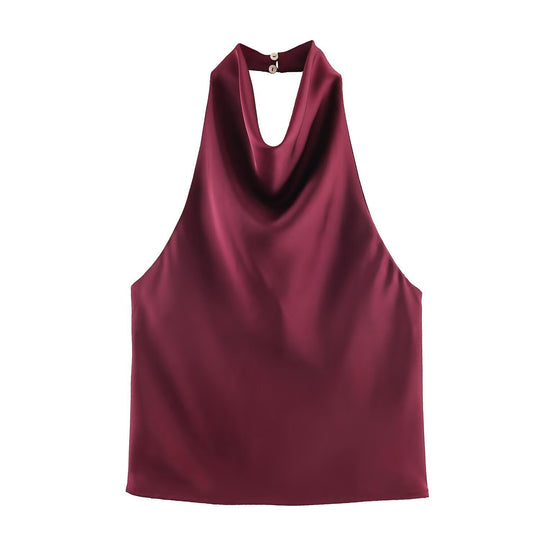 Damen elegantes Haltertop mit fließendem Schnitt und dekorativen Details