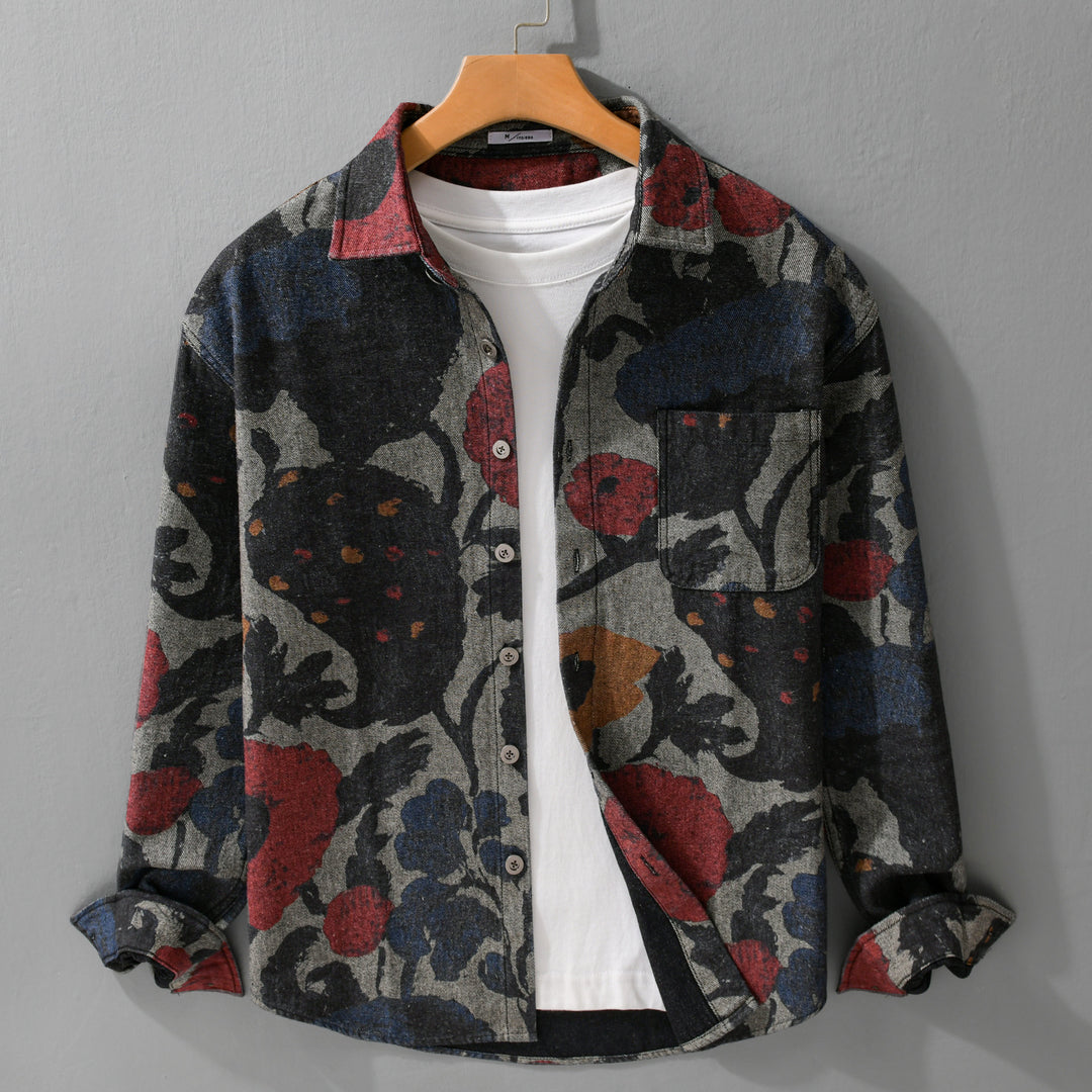 Herren Overshirt aus Flanell mit großfloraler Jacquard-Struktur Nord Taschen