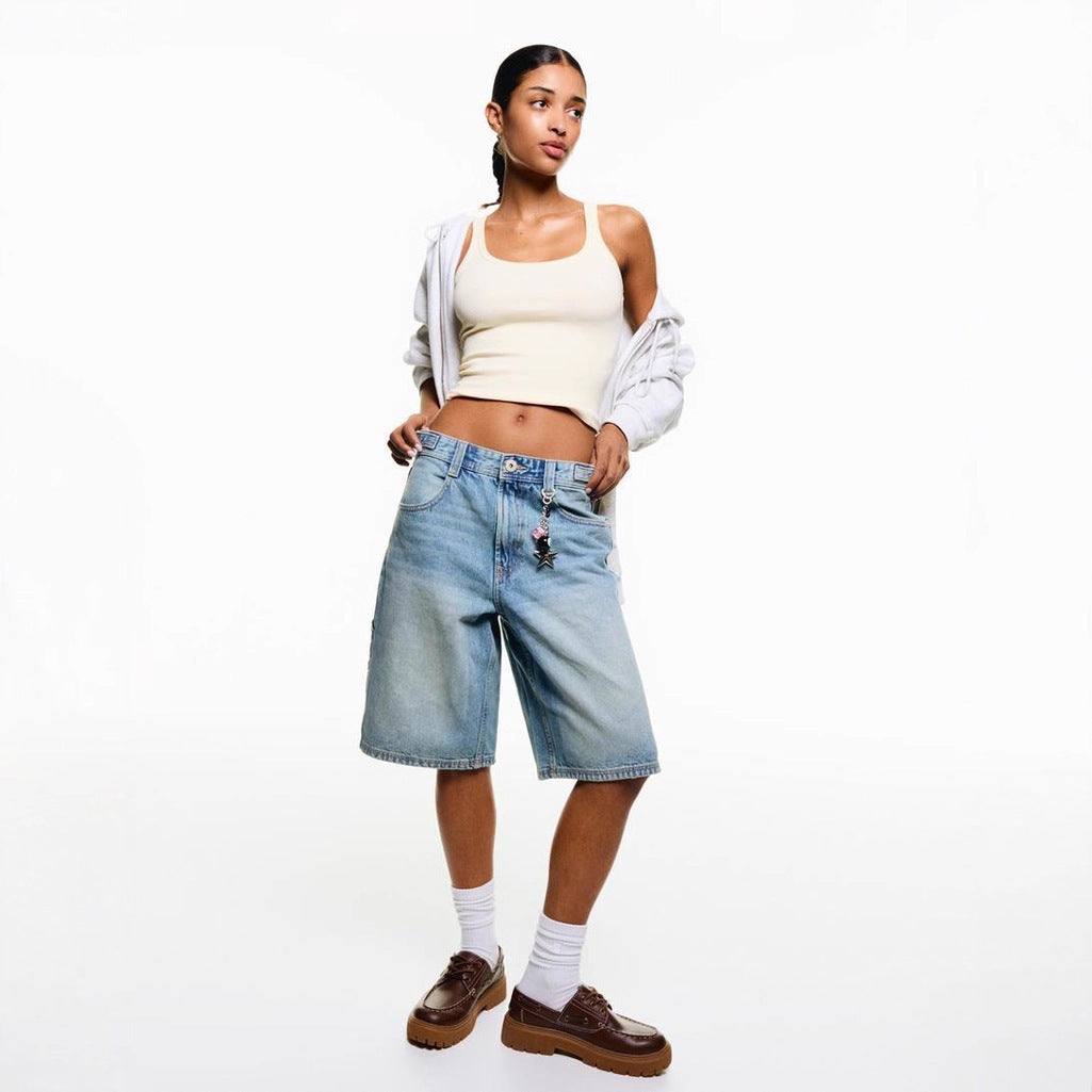 Damen Denim-Shorts mit lässigem Schnitt und mittlerer Leibhöhe