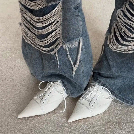 Damen Spitz zulaufende Schnür-Ballerinas im Retro-Couture‑Stil Nord Taschen