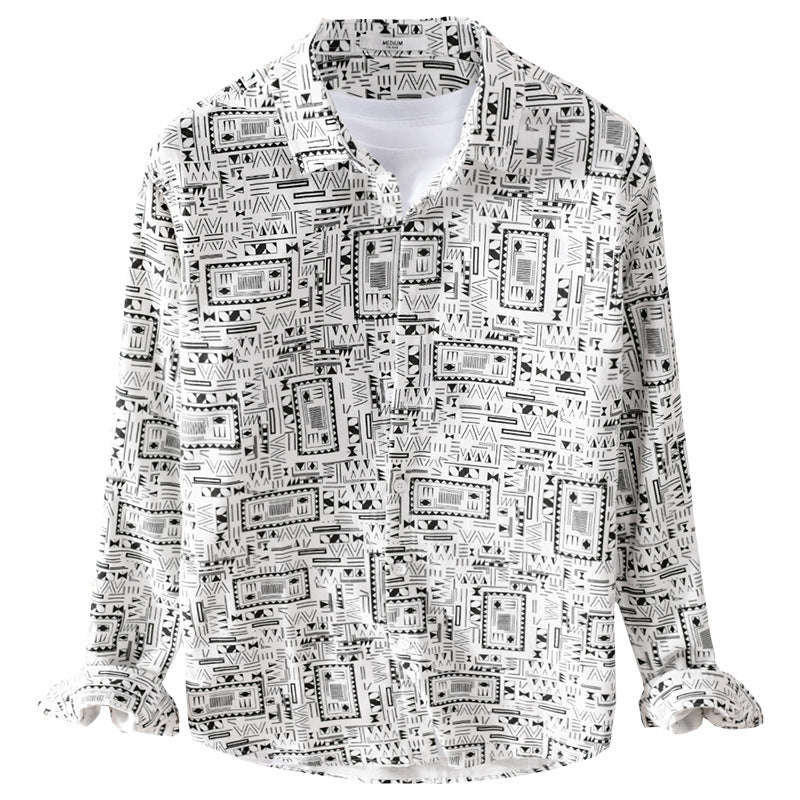 Herren Langarmhemd im Overshirt-Stil mit geometrischem Ethno‑Print Nord Taschen