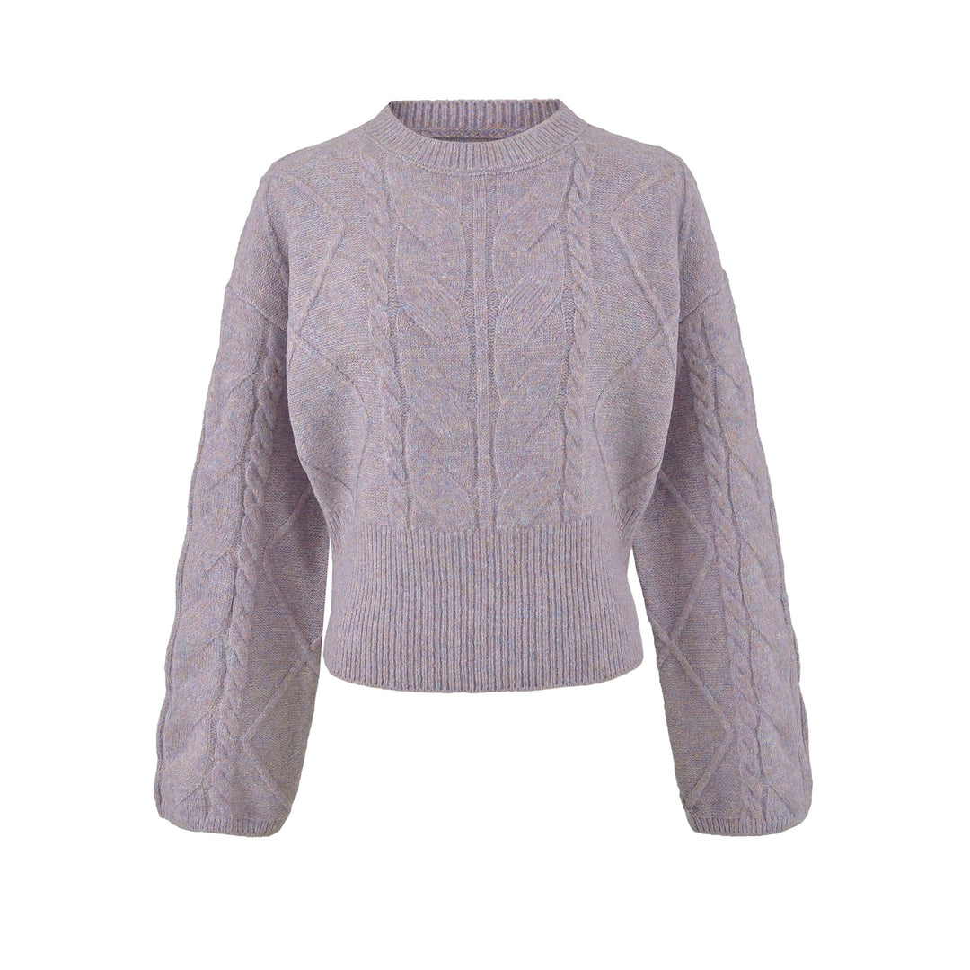 Damen Kurzer Zopfmuster-Strickpullover mit tailliertem Rippbündchen Nord Taschen