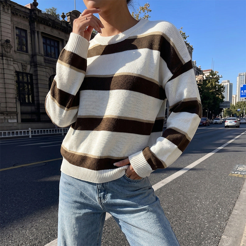 Damen Modischer Strickpullover mit Streifen Nord Taschen