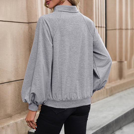 Damen Polokragen-Sweatshirt mit Knopfleiste, Raglanärmeln und Kängurutasche Nord Taschen