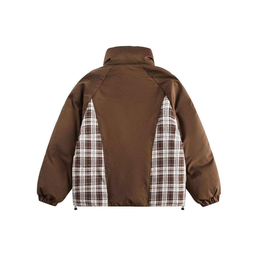 Unisex Oversize Stehkragen‑Pufferjacke mit karierter Einsatz‑Panel und Utility‑Taschen Nord Taschen