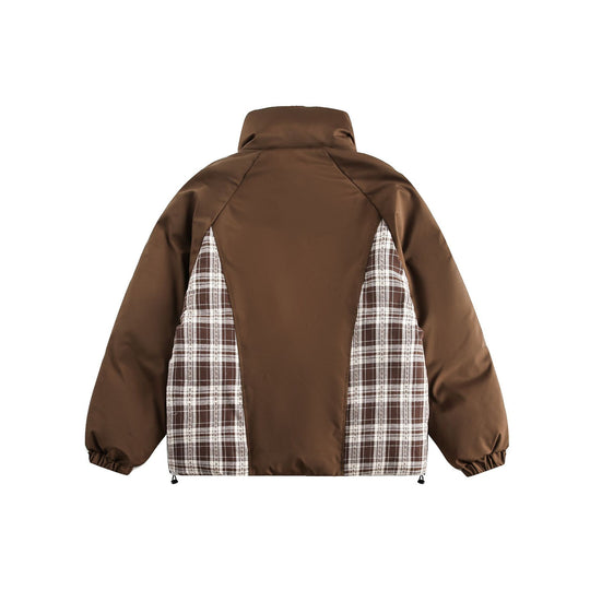 Unisex Oversize Stehkragen‑Pufferjacke mit karierter Einsatz‑Panel und Utility‑Taschen Nord Taschen