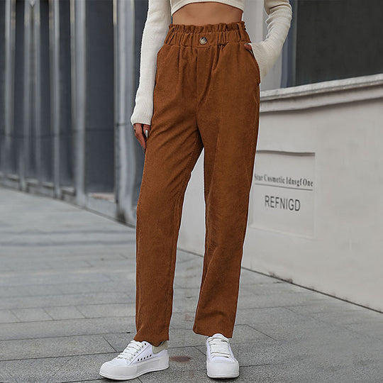 Damen Lässige Cordsamt-Hose mit hohem Bund Nord Taschen
