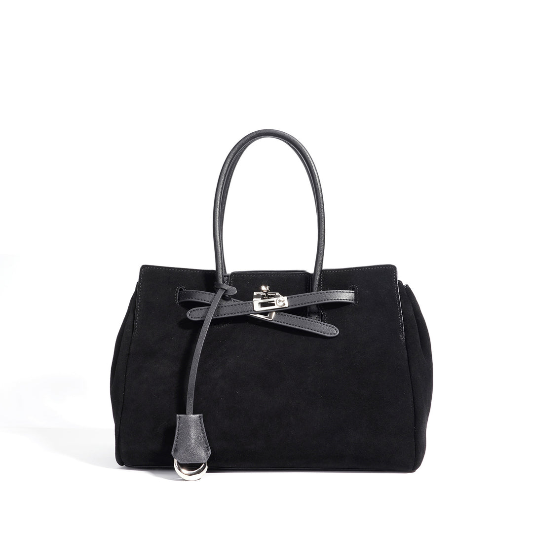 Damen großzügige Wildleder-Handtasche mit innovativem Verschluss Nord Taschen