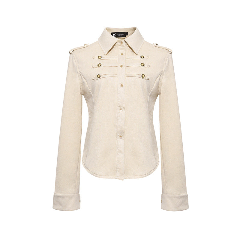 Damen Militärische Velours‑Optik Jacke mit Schulterklappen und Zierriegeln Nord Taschen