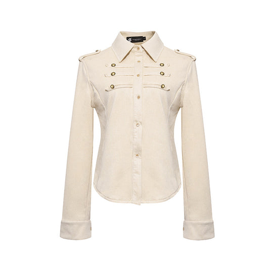 Damen Militärische Velours‑Optik Jacke mit Schulterklappen und Zierriegeln Nord Taschen