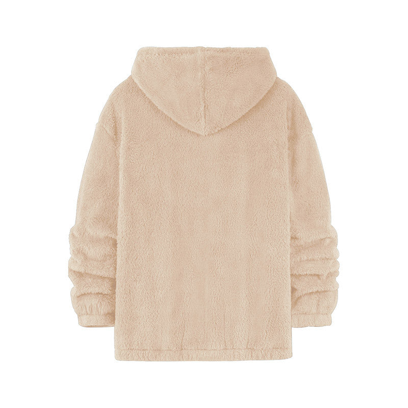 Unisex Kuscheliger Teddy-Fleece-Hoodie mit Chenille-Schriftzug Nord Taschen