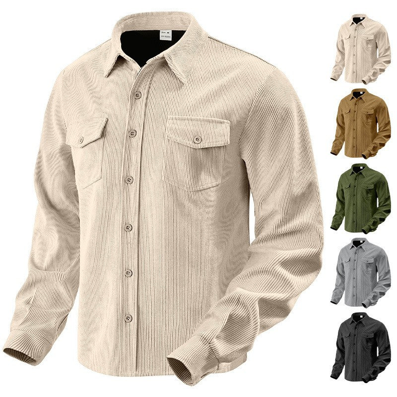 Herren Kordhemdjacke aus breitem Cord mit Pattentaschen und Hemdkragen Nord Taschen