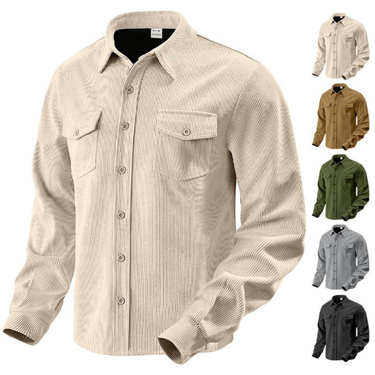 Herren Kordhemdjacke aus breitem Cord mit Pattentaschen und Hemdkragen Nord Taschen