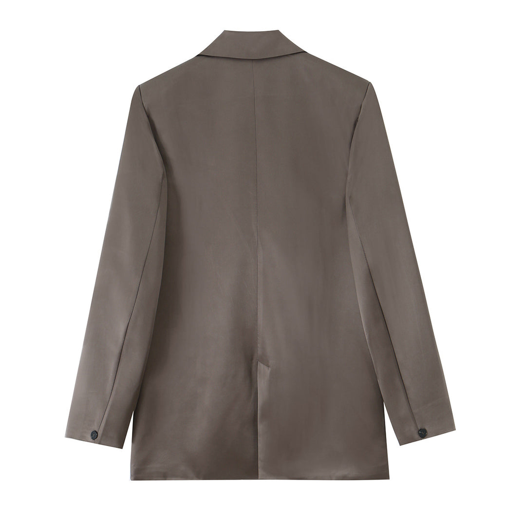 Damen Oversize Doppelreiher-Blazer aus satinierter Faux-Lederoptik Nord Taschen