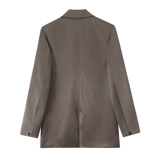 Damen Oversize Doppelreiher-Blazer aus satinierter Faux-Lederoptik Nord Taschen