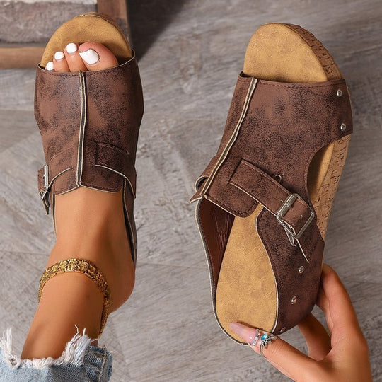 Damen modische Clogs mit verstellbarer Schnalle und korkähnlicher Sohle