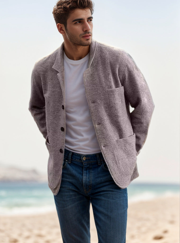 Herren Sakkoartige Strickjacke mit Hemdkragen und aufgesetzten Taschen Nord Taschen