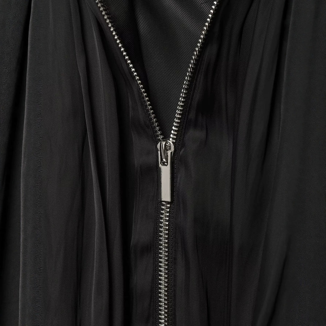 Damen Plissierte Cape-Jacke mit Reißverschluss und Stehkrragen Nord Taschen