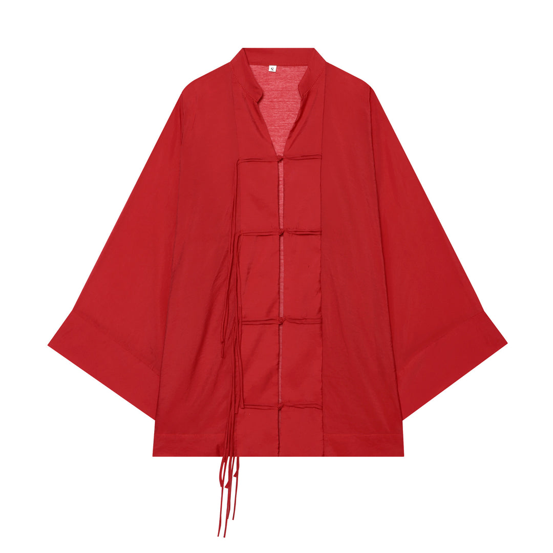 Damen Kimono-Capejacke mit Chinaknopfverschluss und langen Quasten Nord Taschen