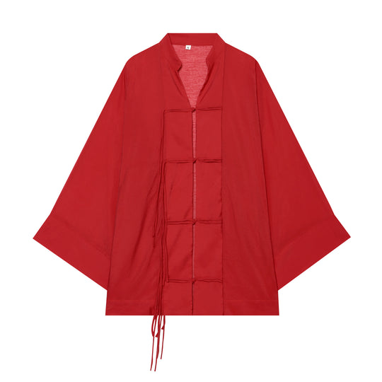 Damen Kimono-Capejacke mit Chinaknopfverschluss und langen Quasten Nord Taschen