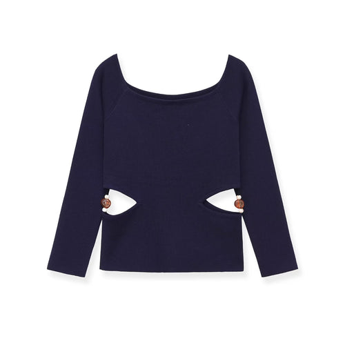 Damen Langarmshirt mit seitlichen Taillen-Aussparungen und Perlenbesatz Nord Taschen