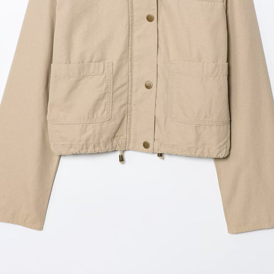 Damen Cropped-Workjacke mit Cordkragen, aufgesetzten Taschen und Tunnelzug Nord Taschen
