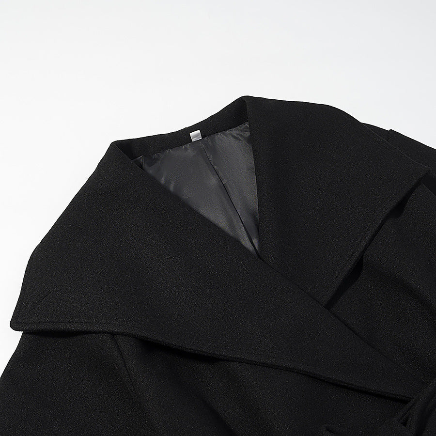Damen Kurzer Wollmix-Mantel mit weitem Schalkragen und Taillengürtel Nord Taschen