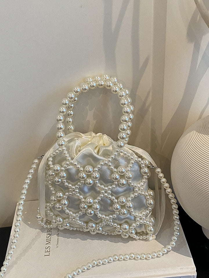 Damen elegante Beuteltasche mit dekorativen Perlen und Kordelzug Nord Taschen