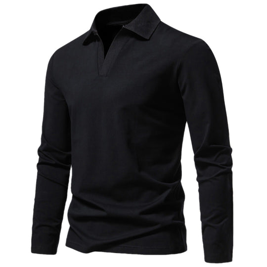 Herren Langarm-Polo mit offenem V-Ausschnitt, feinem Rippenkragen und schmaler Silhouette Nord Taschen