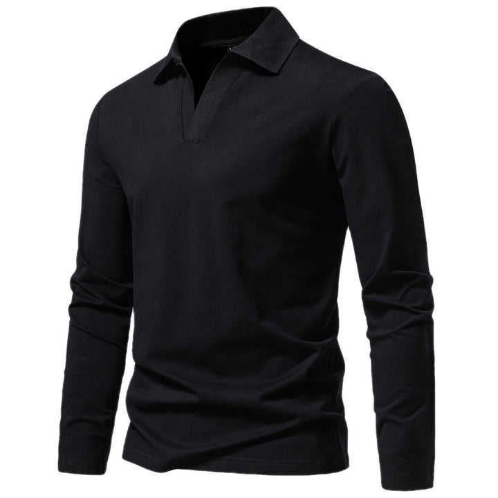 Herren Langarm-Polo mit offenem V-Ausschnitt, feinem Rippenkragen und schmaler Silhouette Nord Taschen