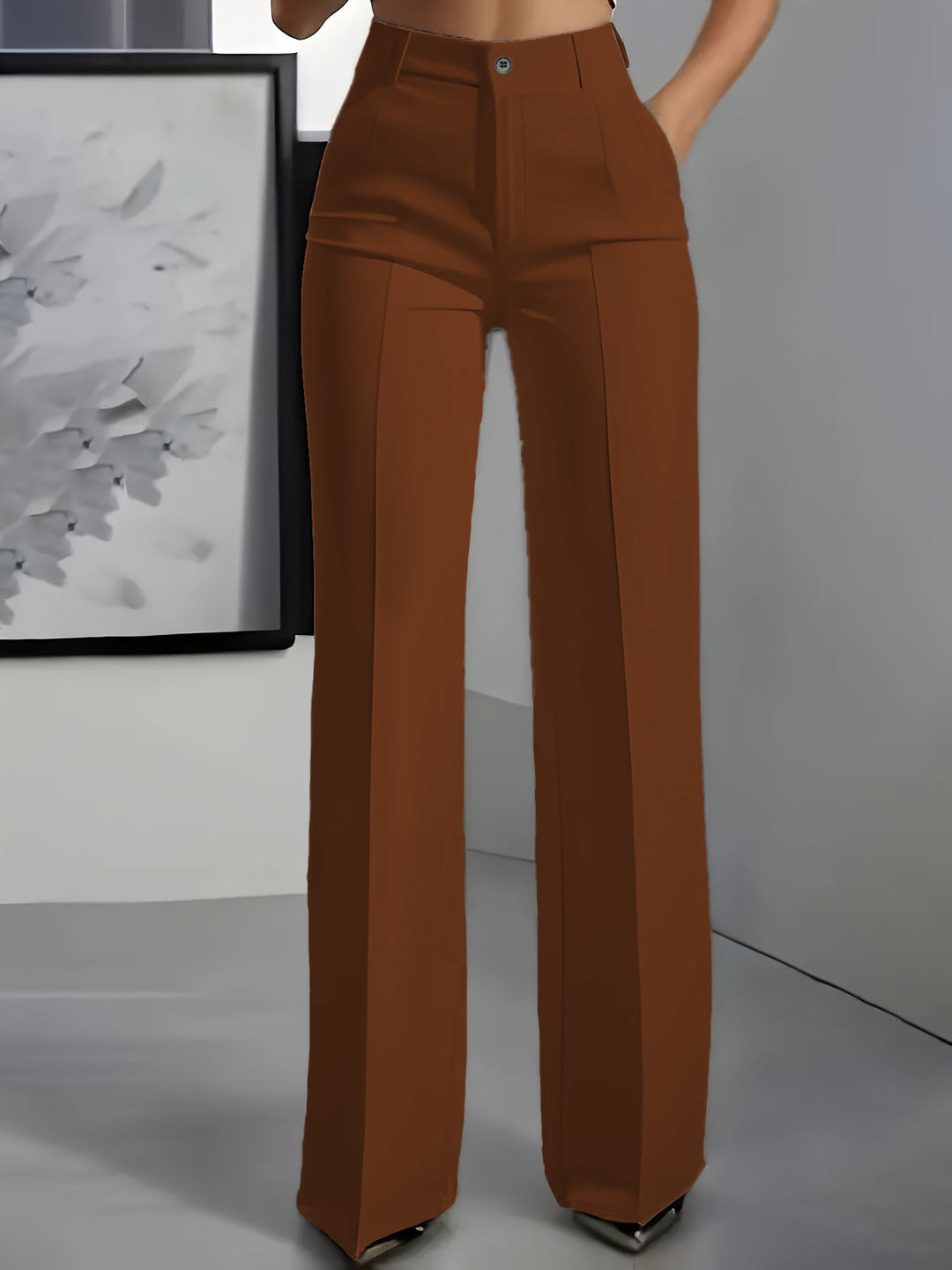 Damen Hochtaillierte Palazzo-Hose mit Bügelfalte und Eingrifftaschen Nord Taschen