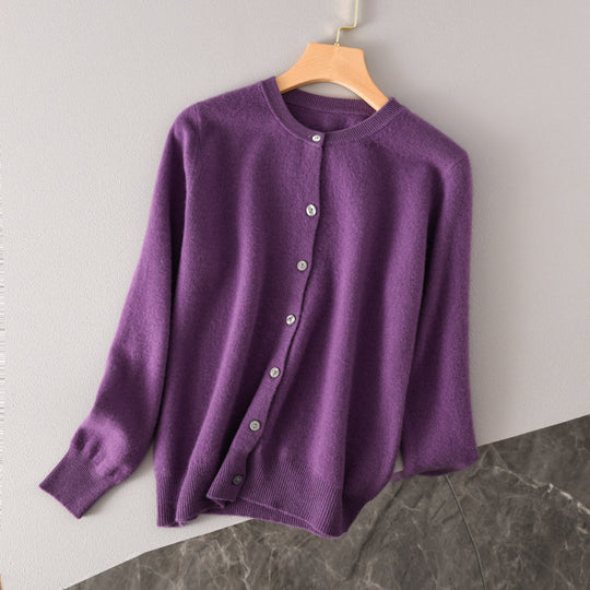 Damen Leichter Rundhals-Knopfcardigan in Kaschmiroptik mit feiner Rippkante und lässiger Silhouette Nord Taschen