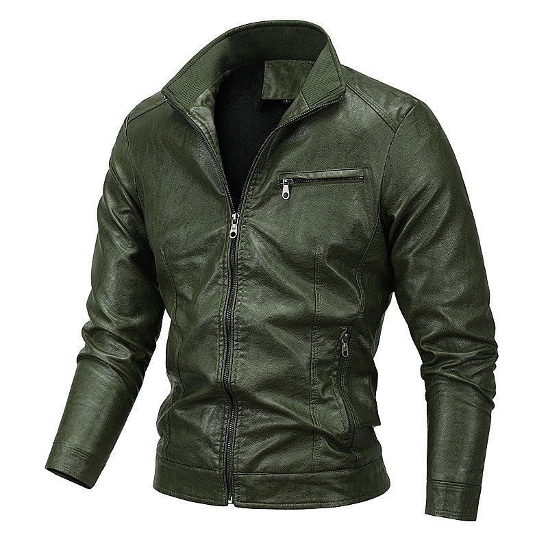 Herren Moto-Blouson in Lederoptik mit tailliertem Schnitt, Stehkragen und Reißverschlusstaschen Nord Taschen