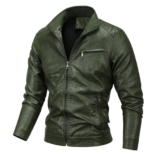 Herren Moto-Blouson in Lederoptik mit tailliertem Schnitt, Stehkragen und Reißverschlusstaschen Nord Taschen