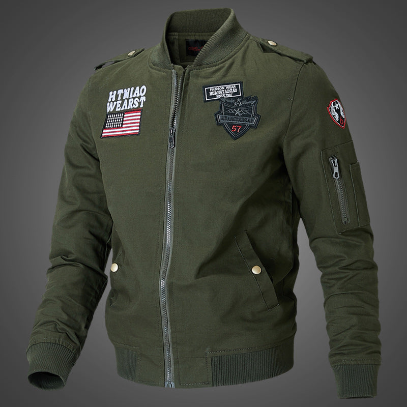 Herren  militärisch inspirierte Bomberjacke mit Abzeichen, Ärmeltasche, Schulterpatten und geripptem Saum Nord Taschen