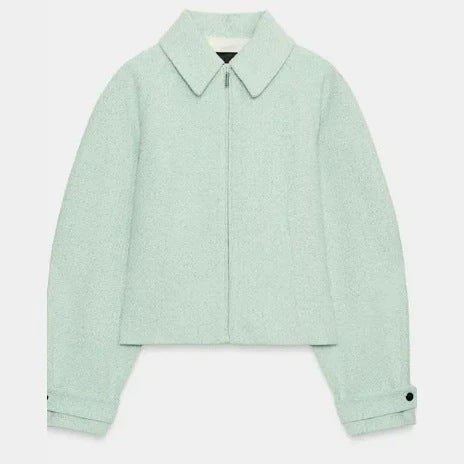 Damen Cropped Bouclé‑Blouson mit verdecktem Reißverschluss und Hemdkragen Nord Taschen