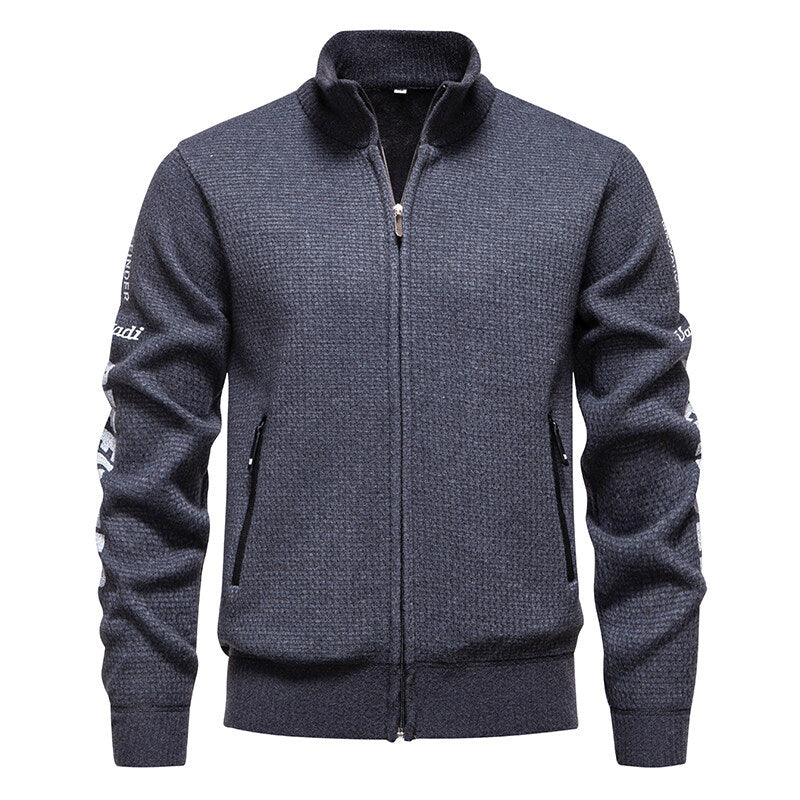 Herren Strukturierte Strickzipjacke mit Waffelstruktur, Stehkragen und Reißverschlusstaschen Nord Taschen