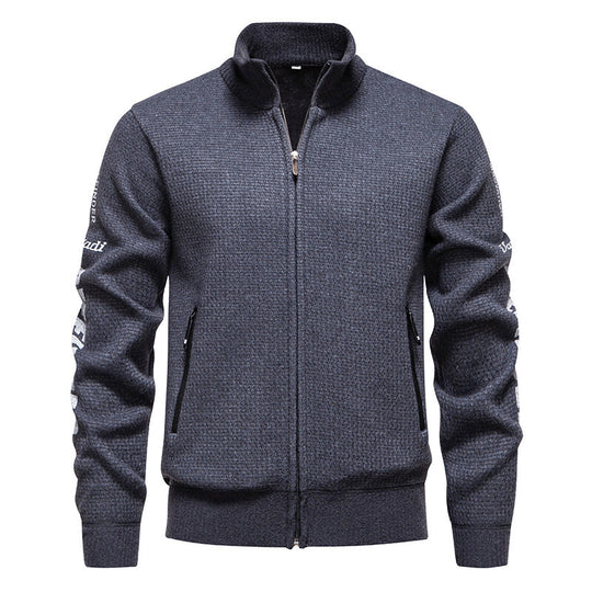 Herren Strukturierte Strickzipjacke mit Waffelstruktur, Stehkragen und Reißverschlusstaschen Nord Taschen